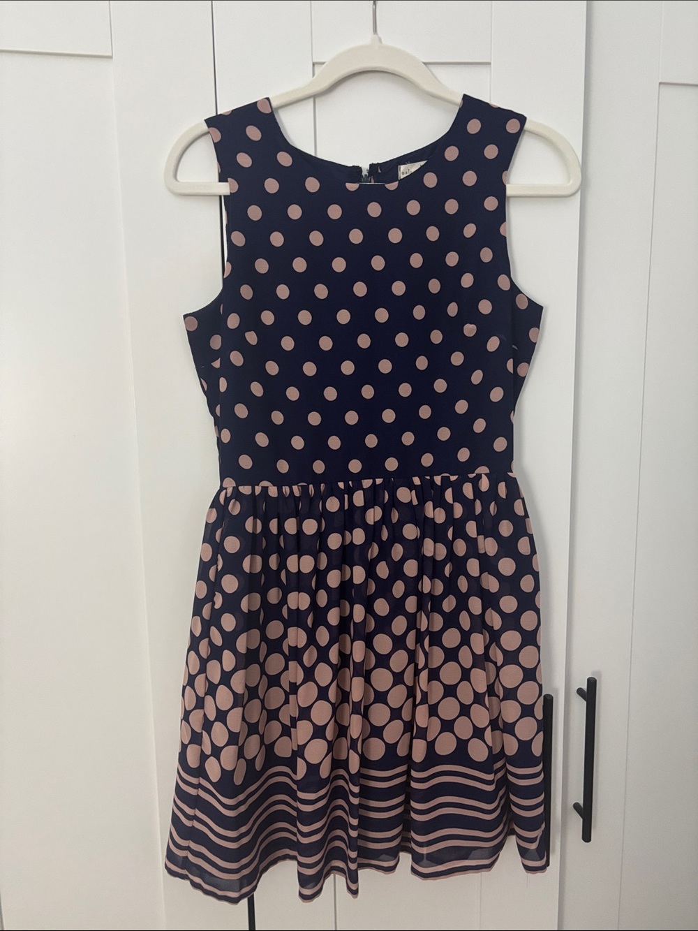 Maison Jules Navy and Blush Polka Dot Fit-and-Flare Dress